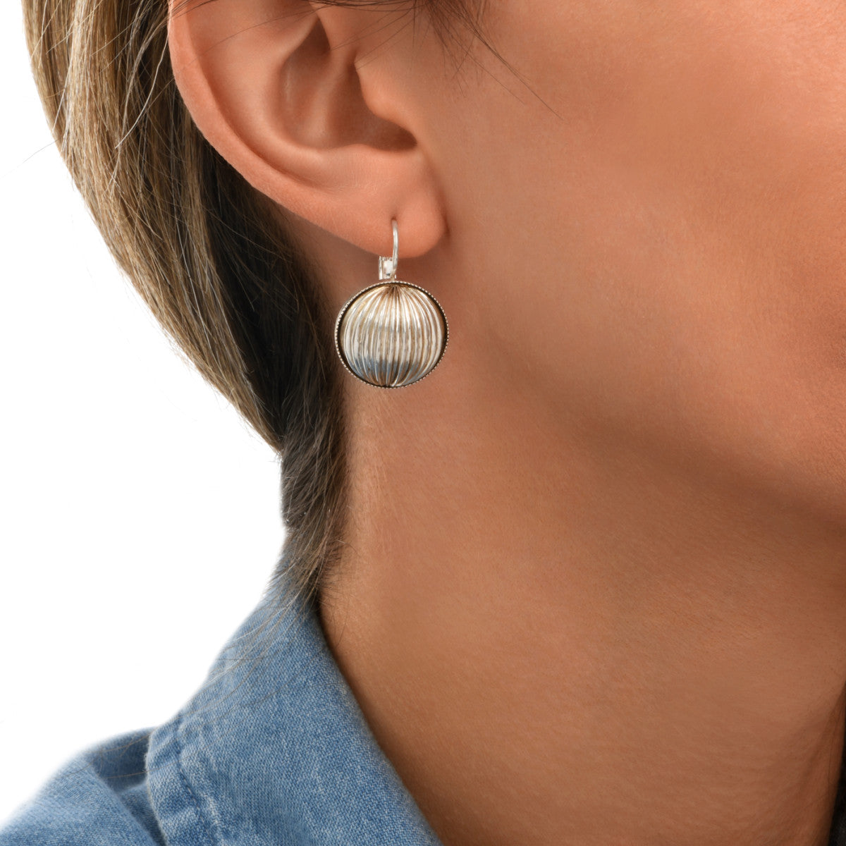 Boucles d'oreilles percées intemporelles perles godron - argenté Argent