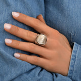 Bague large femme ajustable perle godron - argenté Argent