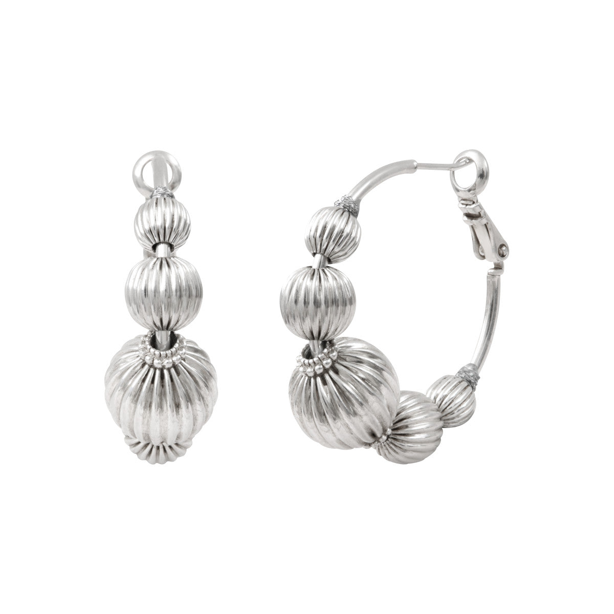 Boucles d'oreilles créoles raffinées perles godron-argent Argent