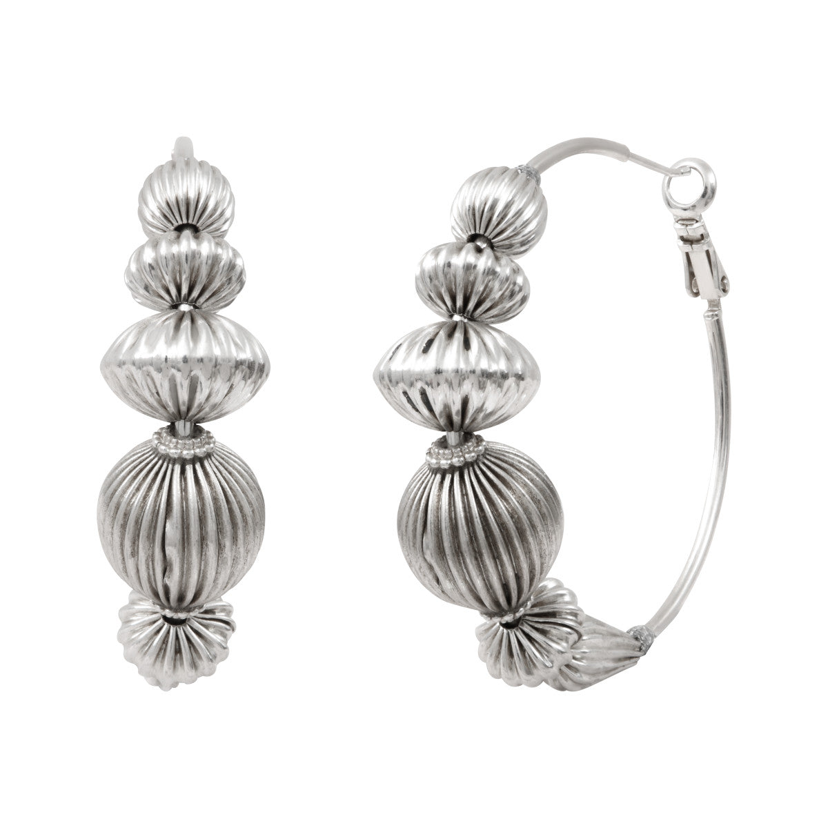 Boucles d'oreilles créoles femme perles godron - argent Argent