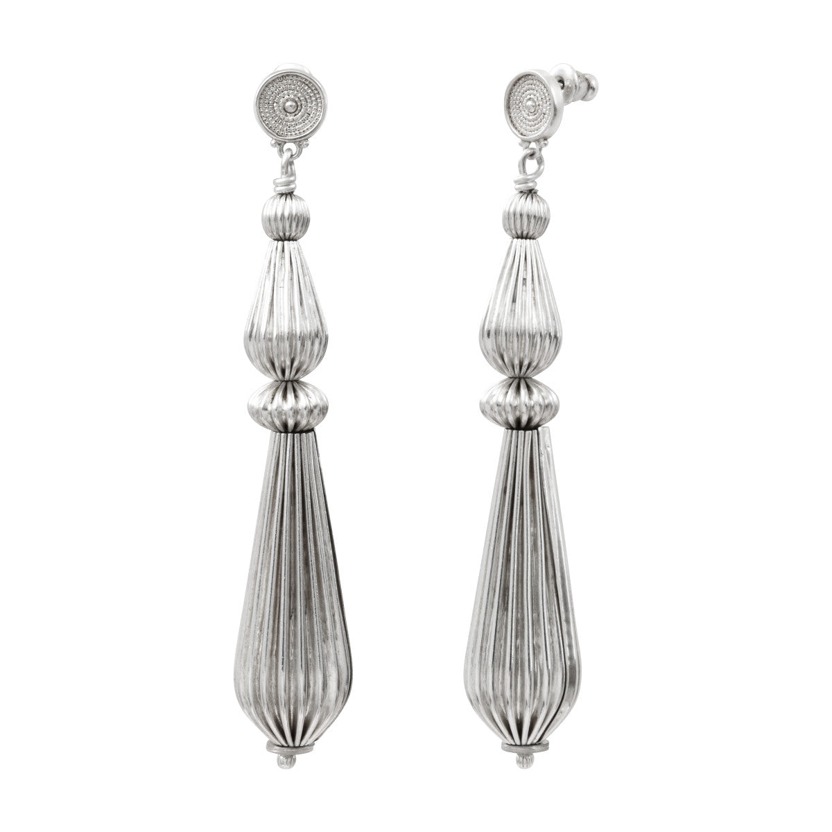 Boucles d'oreilles percées longues perles godron - argent Argent