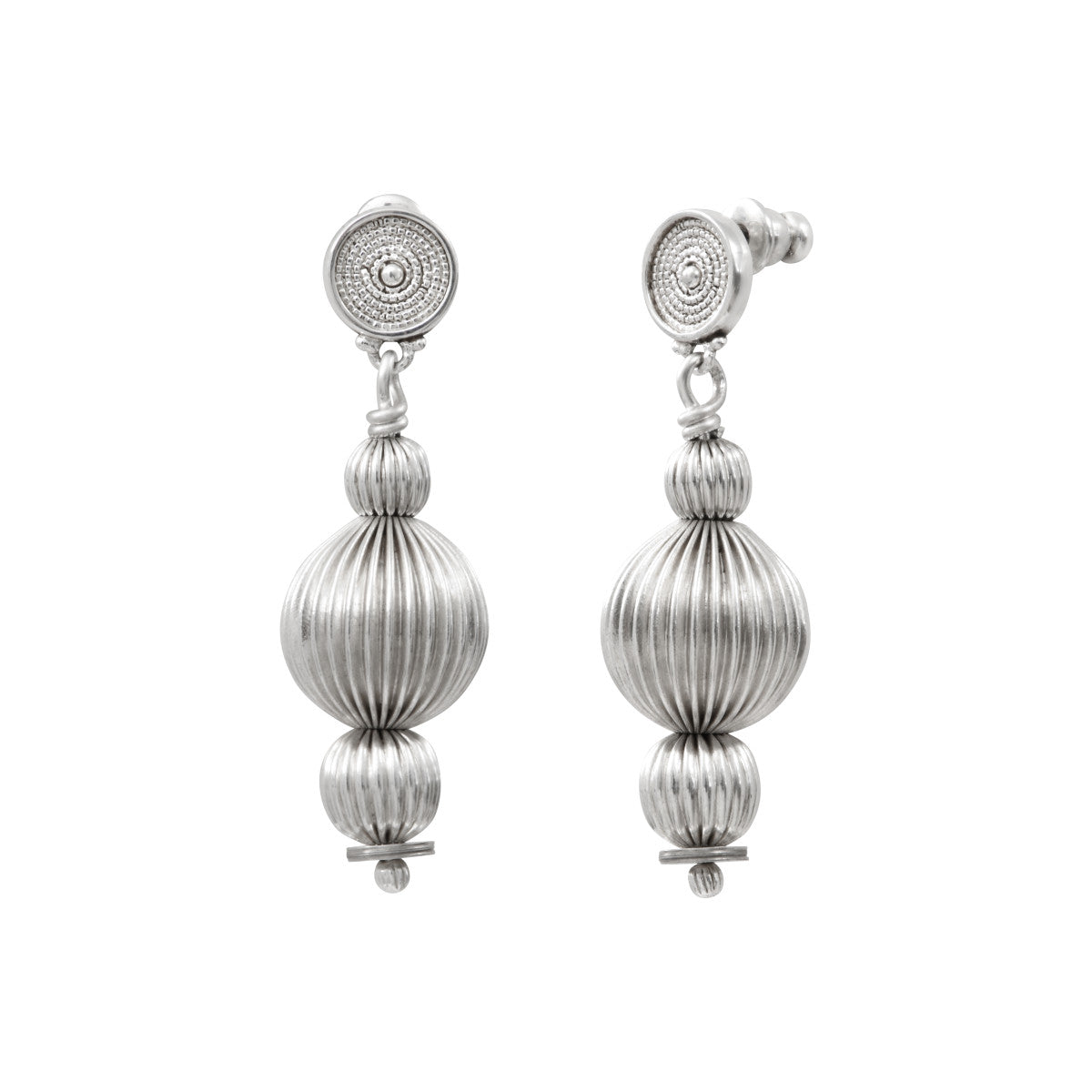 Boucles d'oreilles percées intemporelles perles godron - argent Argent