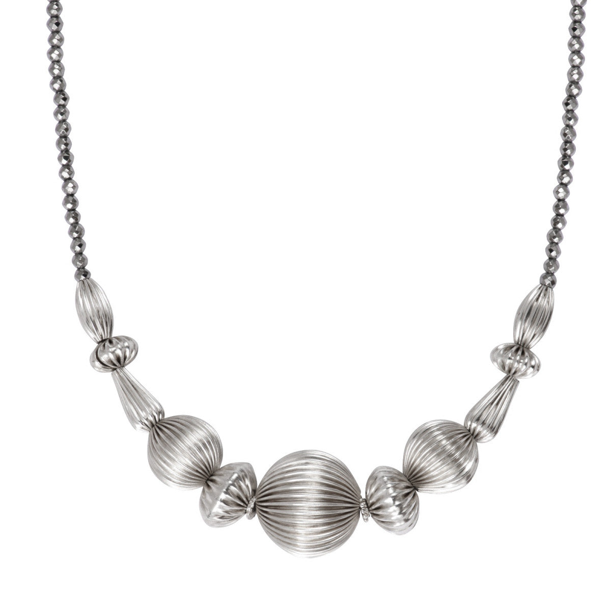 Collier court fantaisie femme perles godron - argenté Argent
