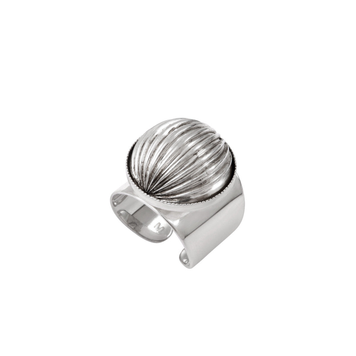 Bague large femme ajustable perle godron - argenté Argent