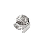 Bague large femme ajustable perle godron - argenté Argent