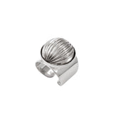 Bague large femme ajustable perle godron - argenté Argent