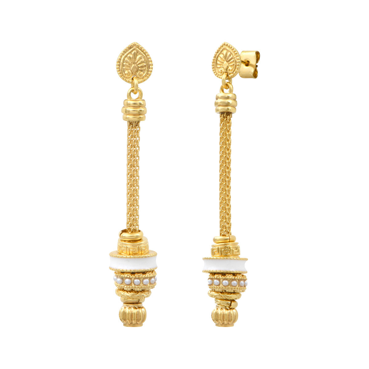 Boucles d'oreilles longues tiges percées Alicudi en métal doré - blanc Blanc