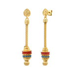Boucles d'oreilles longues tiges percées Alicudi en métal doré - bleu Turquoise corail