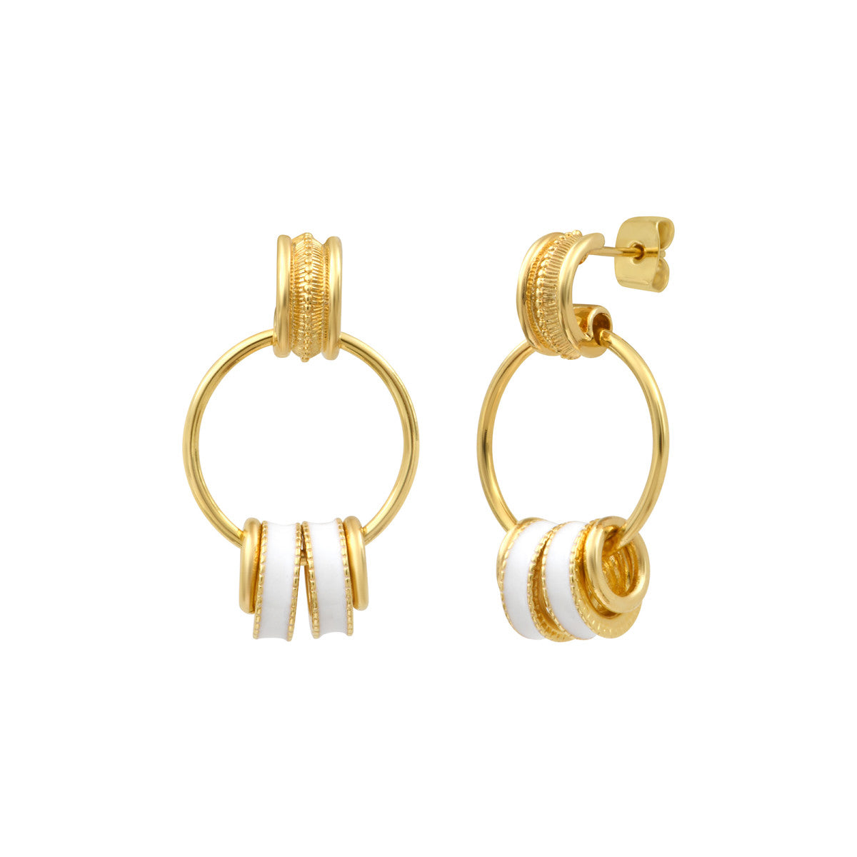 Boucles d'oreilles à tiges percées Alicudi anneaux en métal doré et émail - blanc Blanc