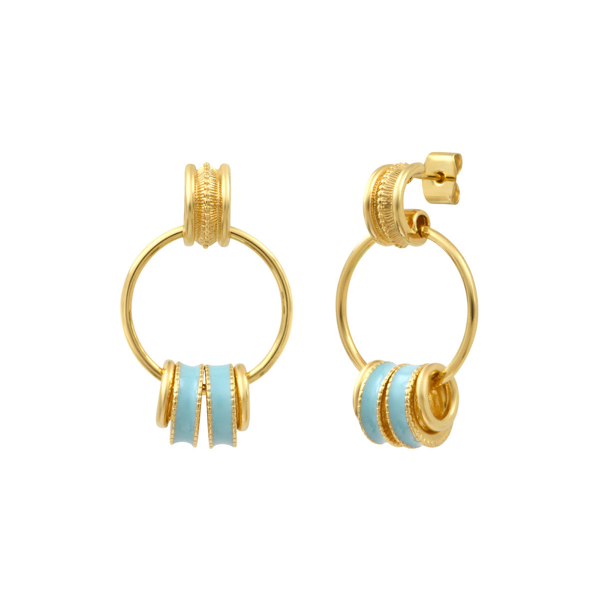 Boucles d'oreilles à tiges percées Alicudi anneaux en métal doré et émail - turquoise Turquoise