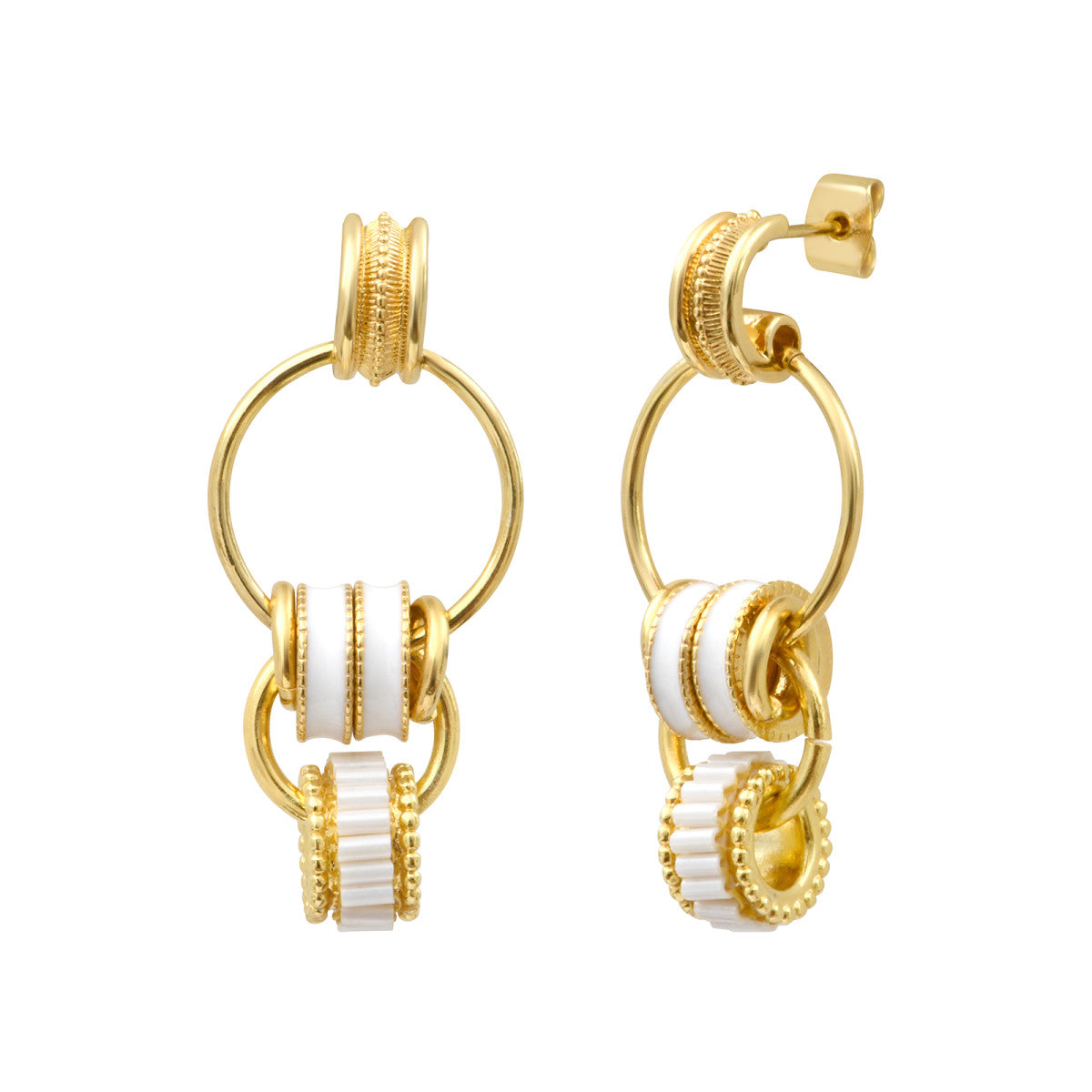 Boucles d'oreilles à tiges percées Alicudi en métal doré émail et perles du Japon - blanc Blanc