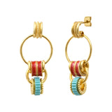 Boucles d'oreilles à tiges percées Alicudi en métal doré émail et perles du Japon - bleu Turquoise corail