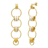 Boucles d'oreilles longues à tiges percées Alicudi anneaux en métal doré émaillé- blanc Blanc