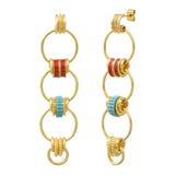 Boucles d'oreilles longues à tiges percées Alicudi anneaux en métal doré émaillé- bleu Turquoise corail