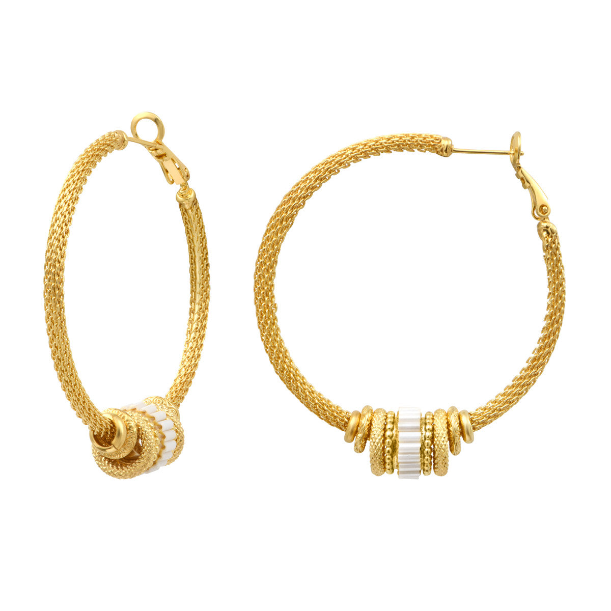 Grandes boucles d'oreilles créoles Alicudi en métal doré et perles du Japon - blanc Blanc