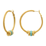 Grandes boucles d'oreilles créoles Alicudi en métal doré et perles du Japon - bleu Turquoise corail