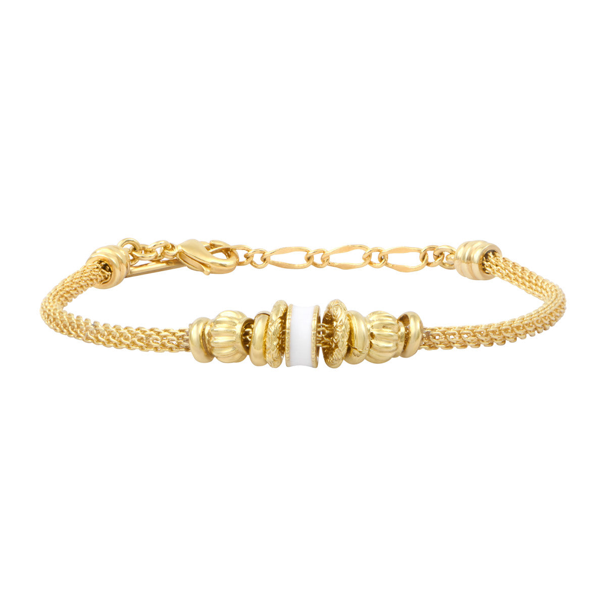 Bracelet fin tressé Alicudi en métal doré tressé perles dorées et émail - blanc Blanc