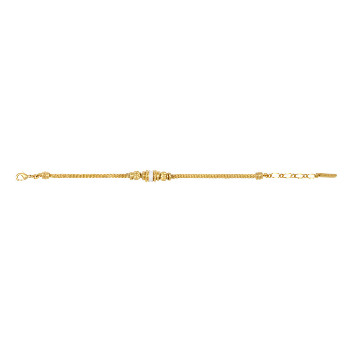 Bracelet fin tressé Alicudi en métal doré tressé perles dorées et émail - blanc Blanc