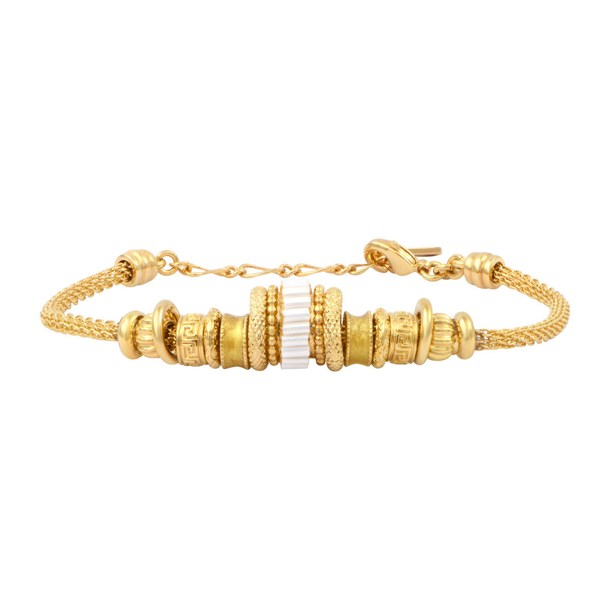 Bracelet fin tressé Alicudi en métal doré tressé perles du Japon et émail - blanc Blanc