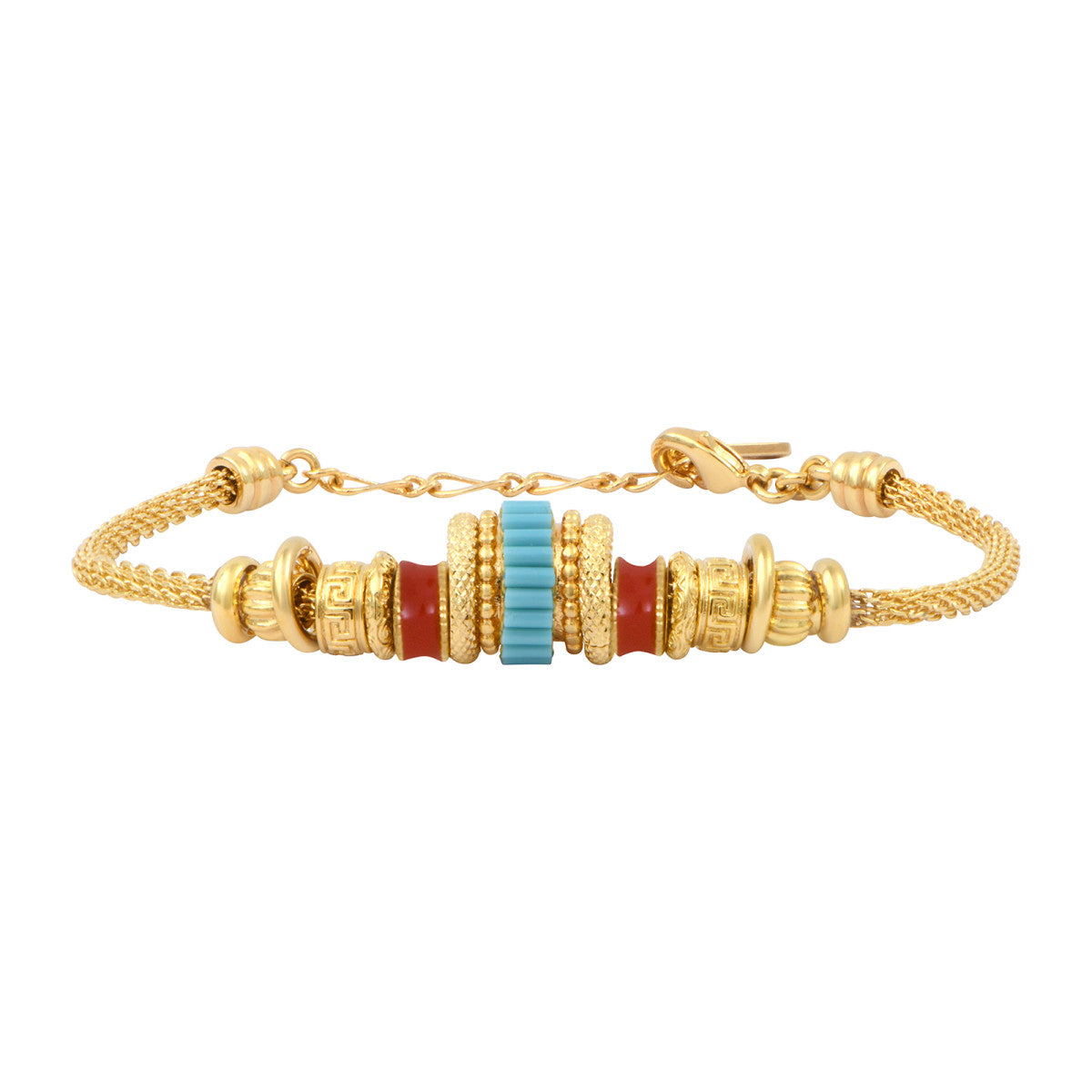 Bracelet fin tressé Alicudi en métal doré tressé perles du Japon et émail - bleu Turquoise corail
