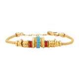 Bracelet fin tressé Alicudi en métal doré tressé perles du Japon et émail - bleu Turquoise corail