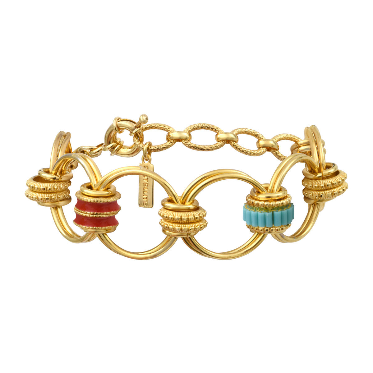 Bracelet anneaux Alicudi en métal doré émail et perles du Japon - turquoise Turquoise corail
