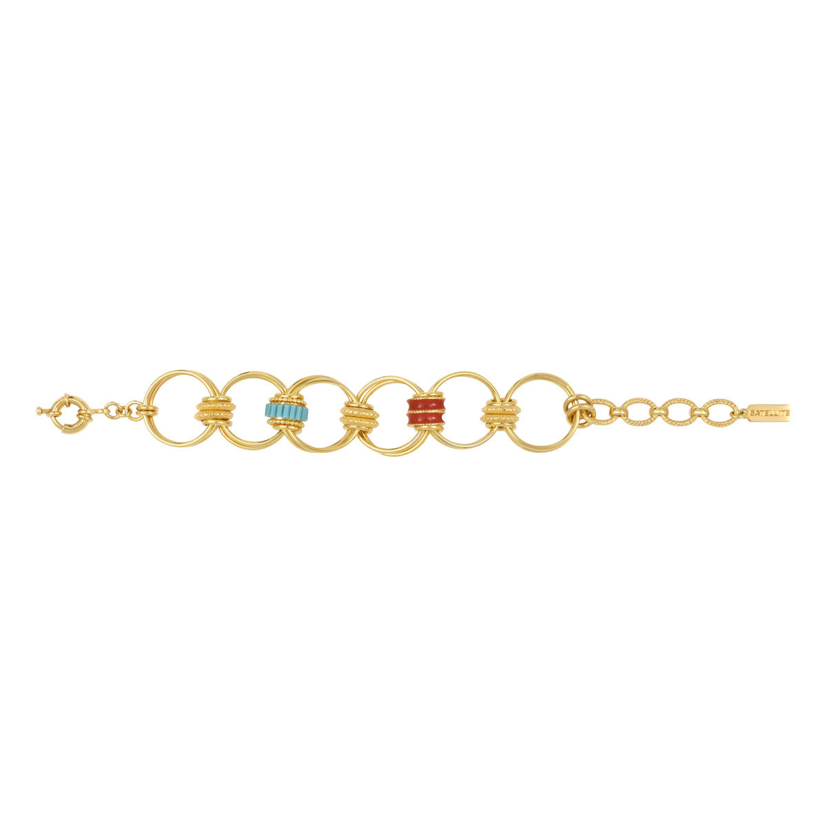 Bracelet anneaux Alicudi en métal doré émail et perles du Japon - turquoise Turquoise corail
