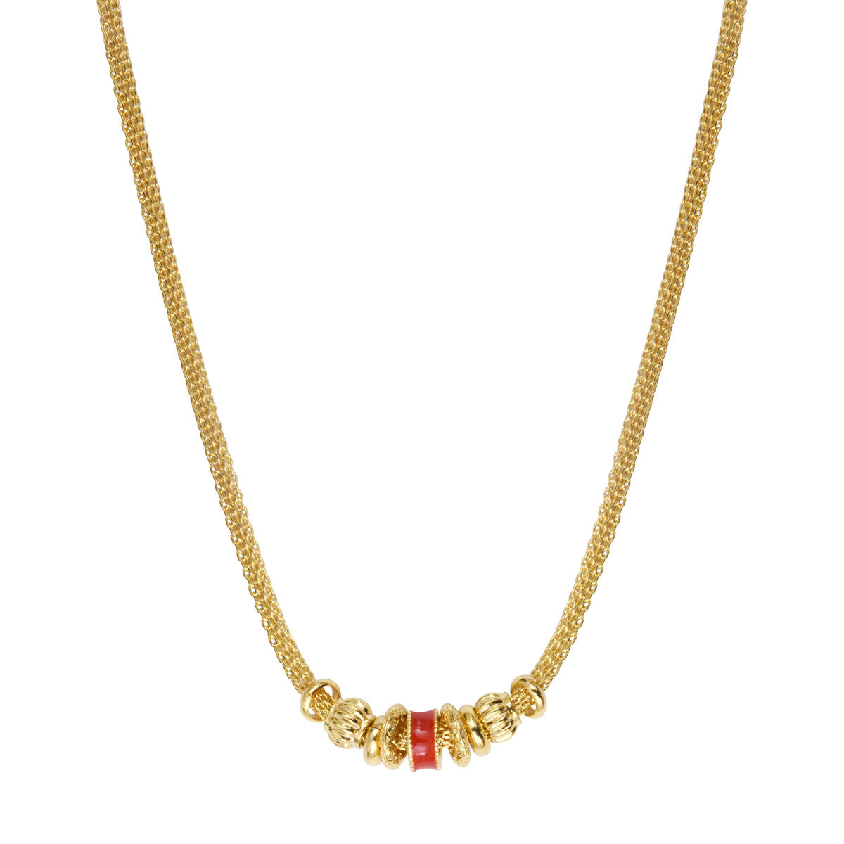 Collier Alicudi en métal doré à l'or fin et anneau émaillé - rouge Rouge