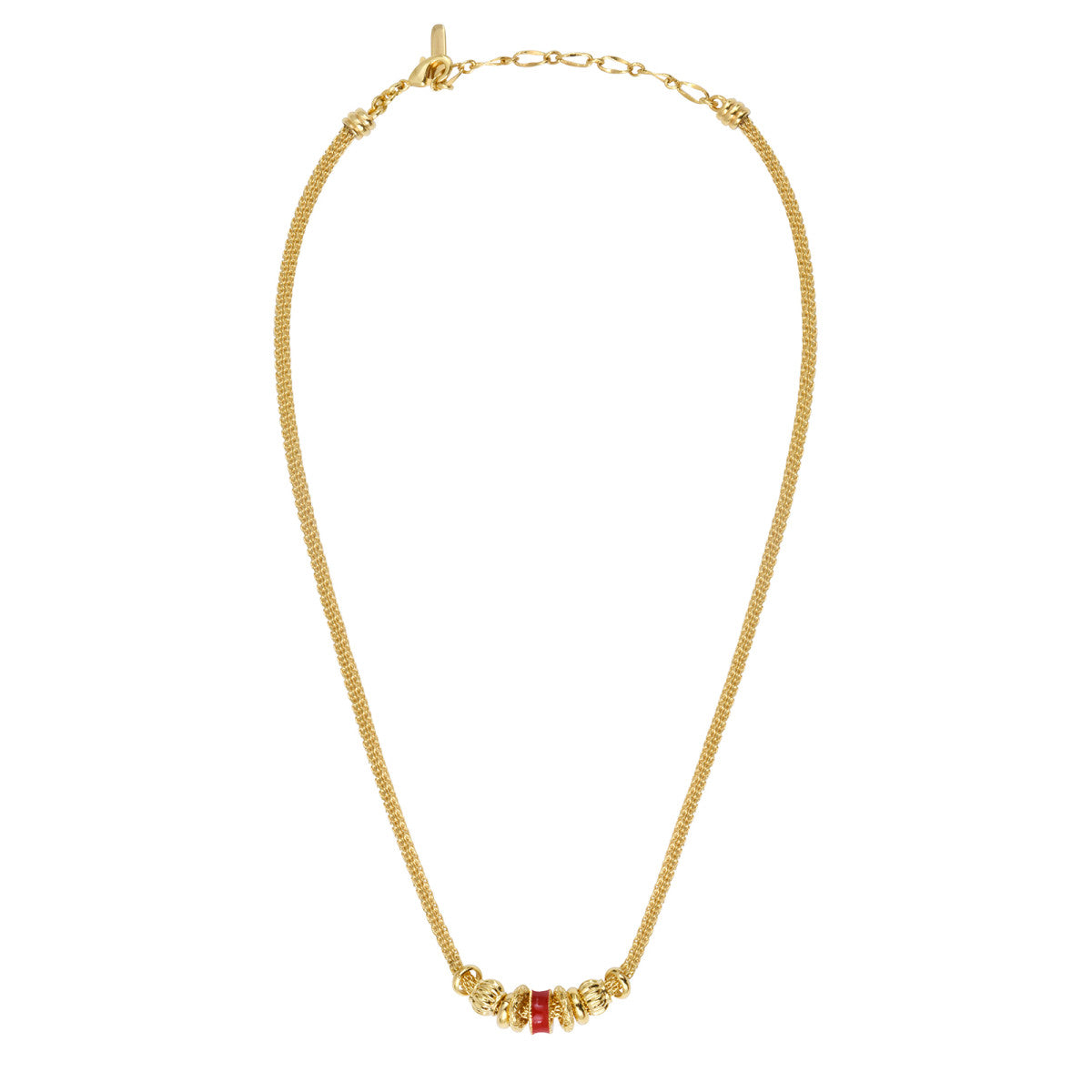Collier Alicudi en métal doré à l'or fin et anneau émaillé - rouge Rouge
