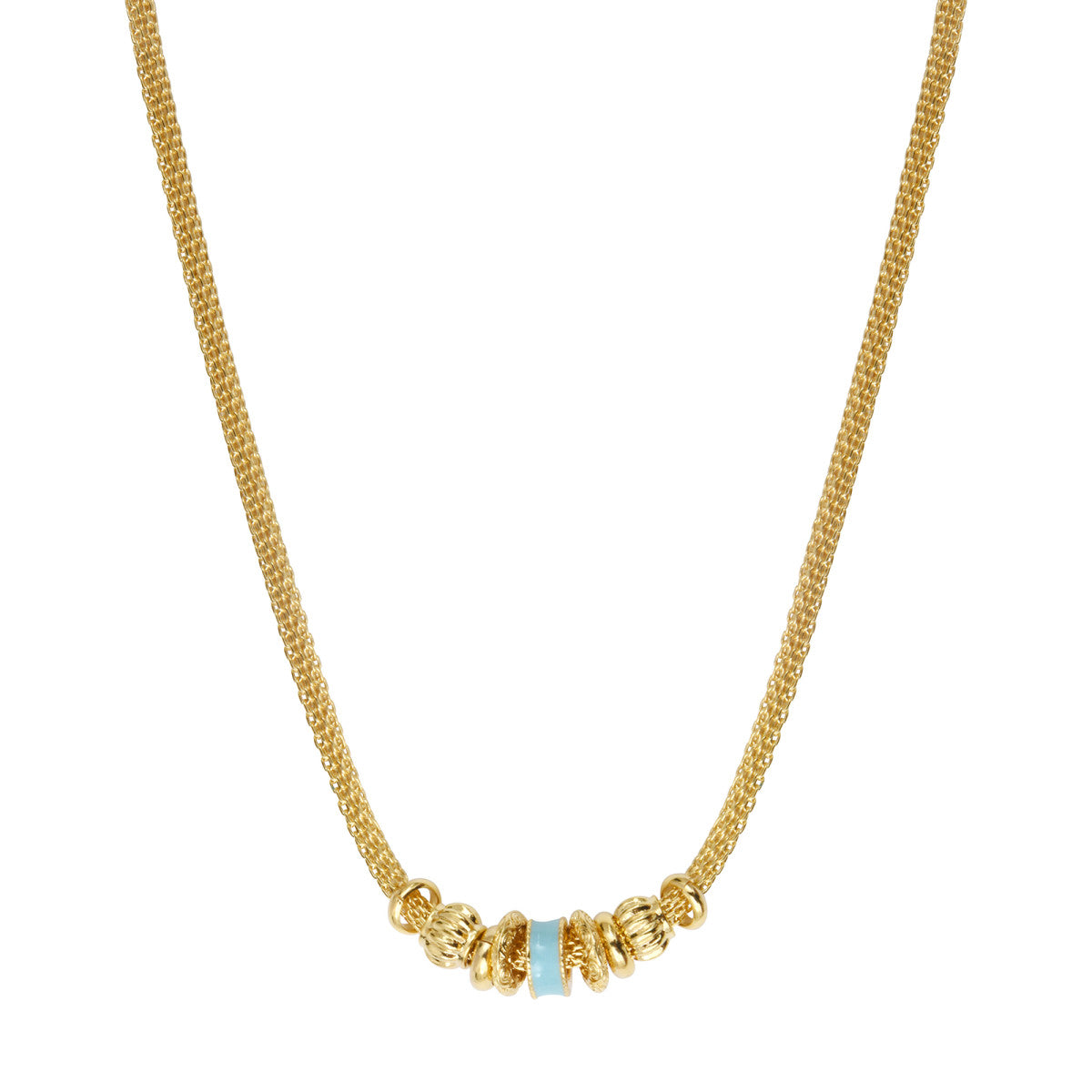 Collier Alicudi en métal doré à l'or fin et anneau émaillé - turquoise Turquoise