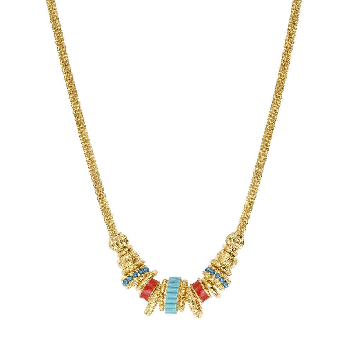 Collier Alicudi en métal doré à l'or fin, perles de verre, perles du Japon et émail - bleu Turquoise corail