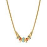 Collier Alicudi en métal doré à l'or fin, perles de verre, perles du Japon et émail - bleu Turquoise corail