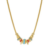 Collier Alicudi en métal doré à l'or fin, perles de verre, perles du Japon et émail - bleu Turquoise corail