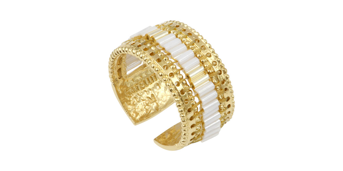 Bague ajustable Alicudi en métal doré à l'or fin et perles du Japon taille M - blanc Blanc