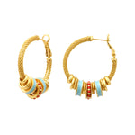 Boucles d'oreilles créoles Alicudi en métal doré et perles du Japon - bleu Turquoise corail