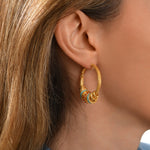 Boucles d'oreilles créoles Alicudi en métal doré et perles du Japon - bleu Turquoise corail