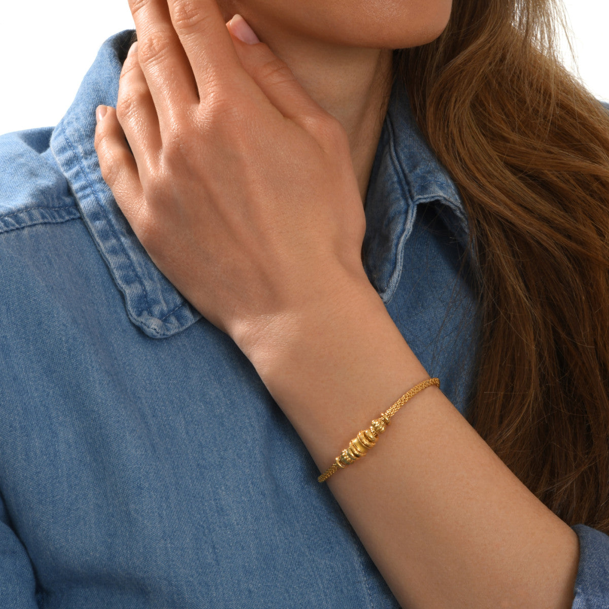 Bracelet fin tressé Alicudi en métal doré tressé perles dorées et émail - doré Dore