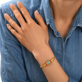 Bracelet fin tressé Alicudi en métal doré tressé perles du Japon et émail - bleu Turquoise corail