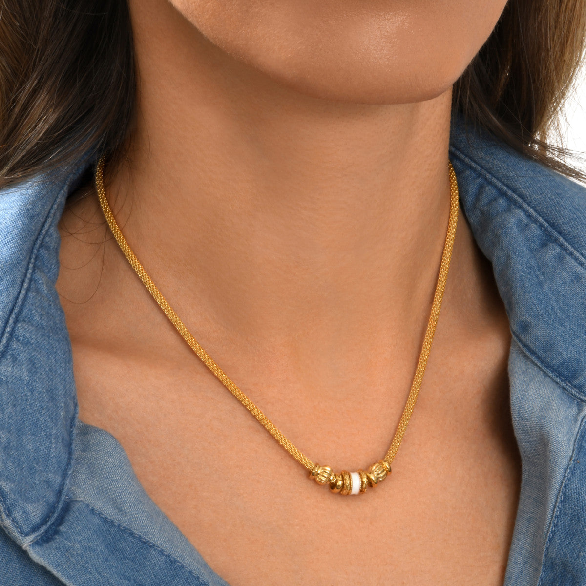 Collier Alicudi en métal doré à l'or fin et anneau émaillé - blanc Blanc