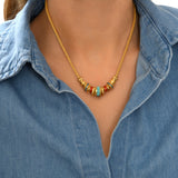 Collier Alicudi en métal doré à l'or fin, perles de verre, perles du Japon et émail - bleu Turquoise corail