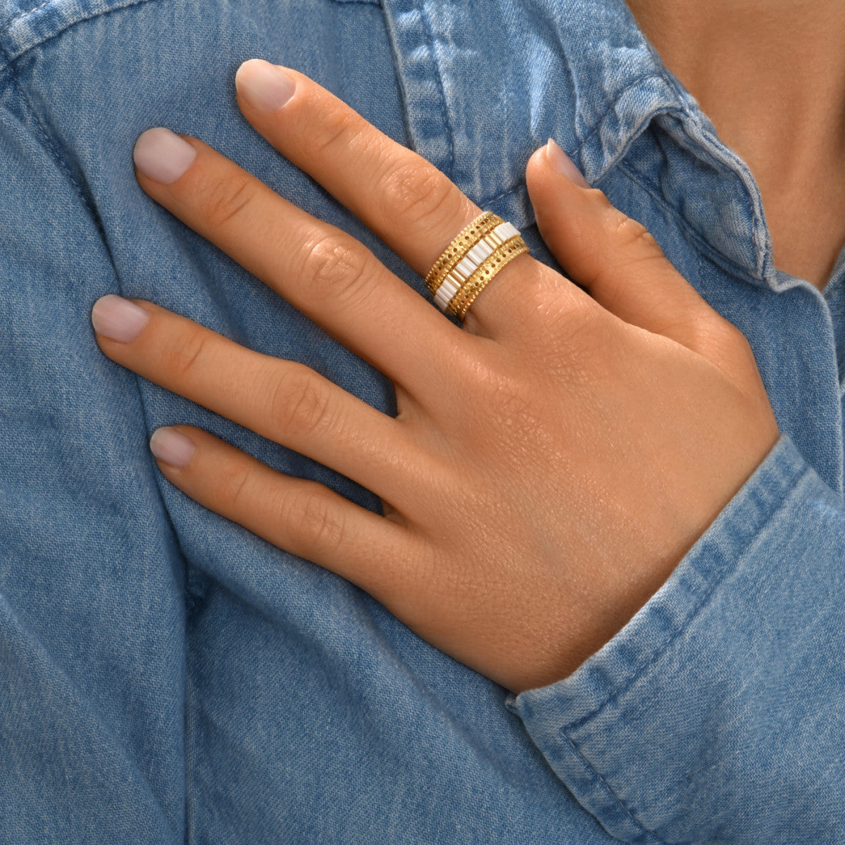 Bague ajustable Alicudi en métal doré à l'or fin et perles du Japon taille M - blanc Blanc
