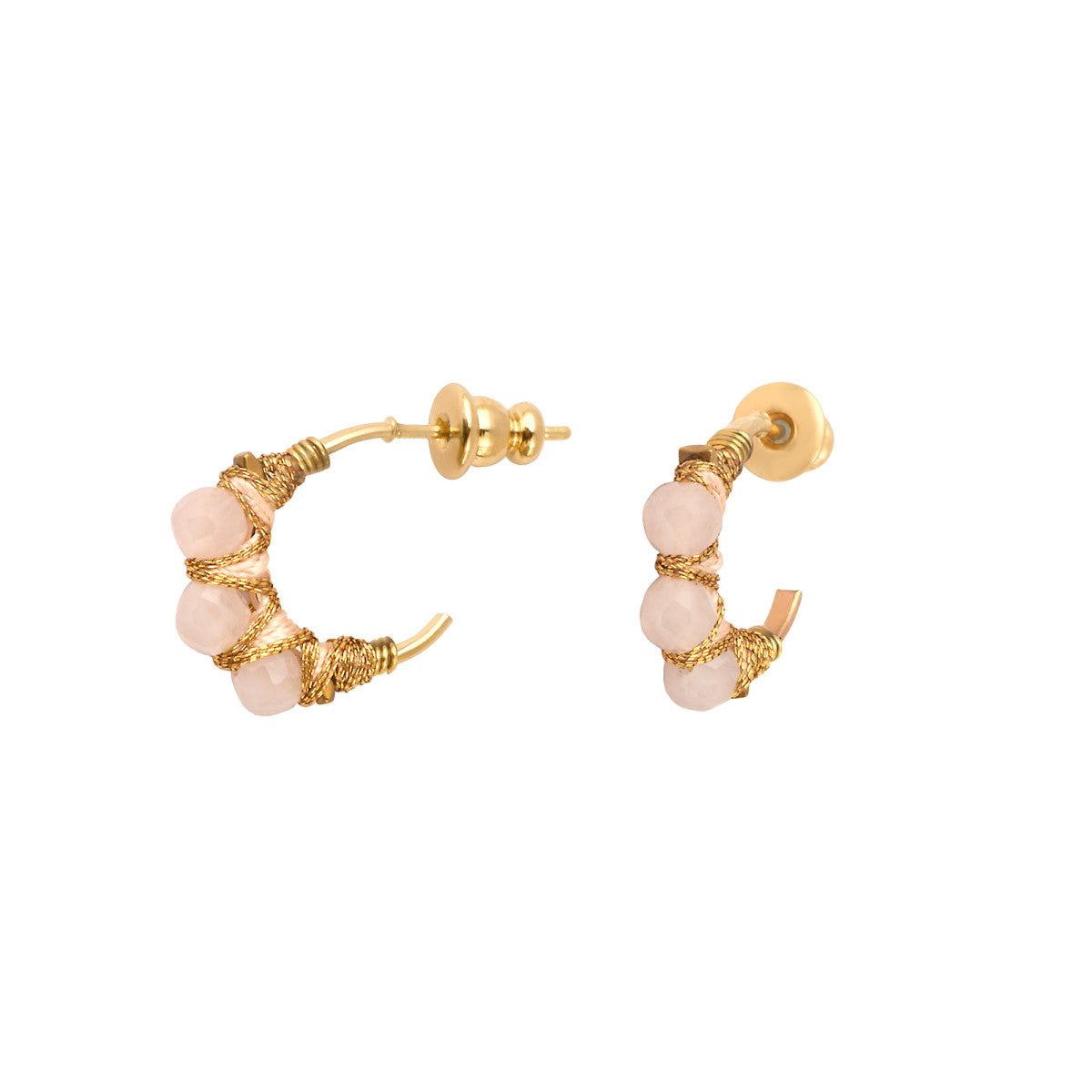 Mini boucles d'oreilles créoles Panarea tissées de quartz - rose Quartz rose