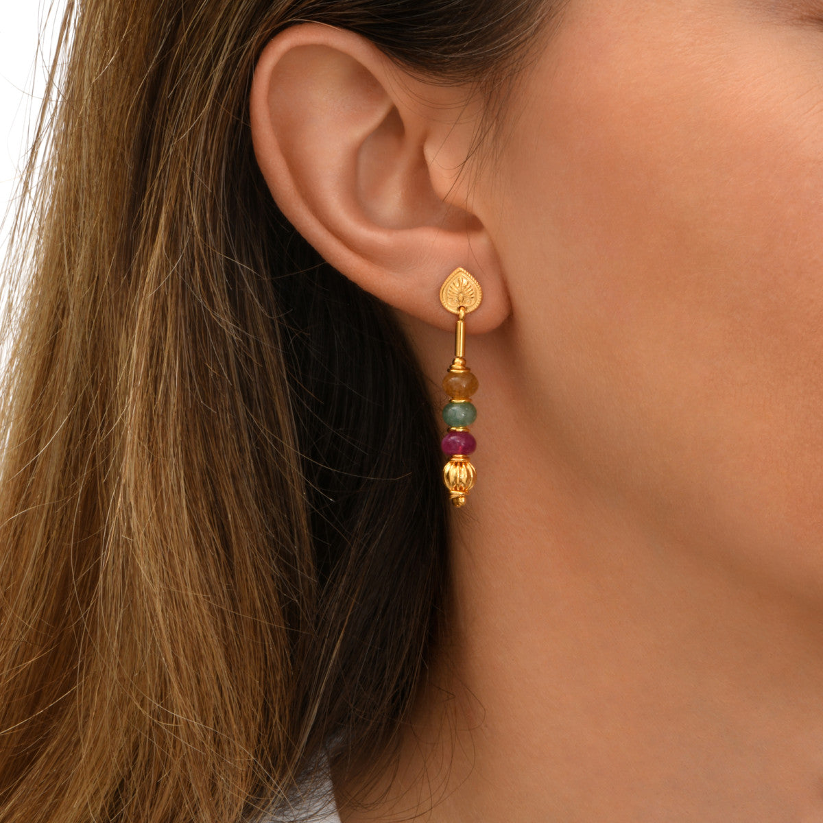 Boucles d'oreilles pendantes à tiges percées Avola en quartz teinté - multicolore Multi