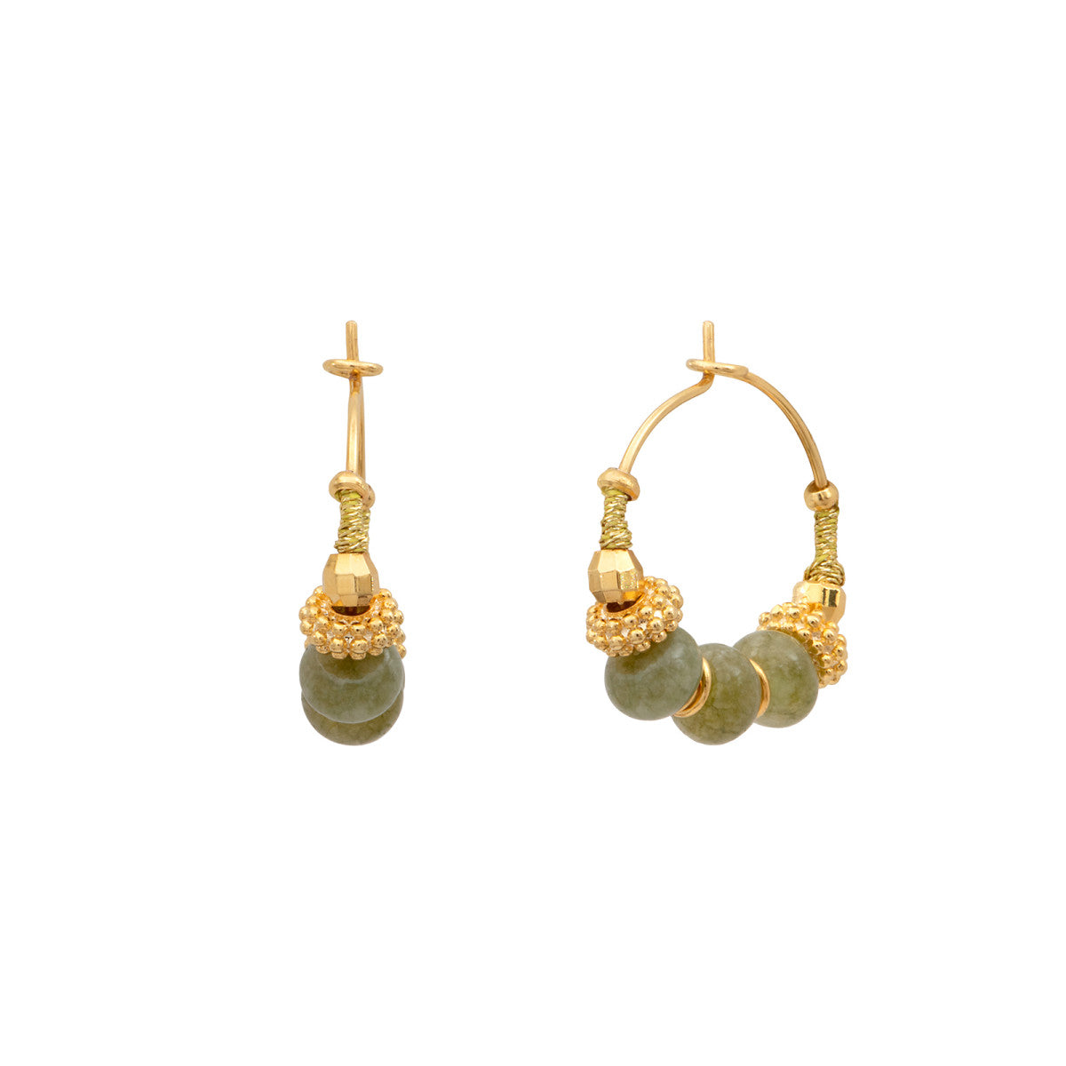 Mini boucles d'oreilles créoles Avola en métal doré et quartz teinté - vert Vert