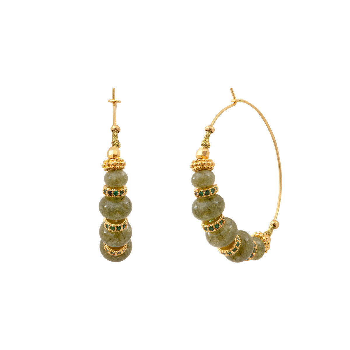 Boucles d'oreilles créoles Avola en métal doré et quartz teinté - vert Vert