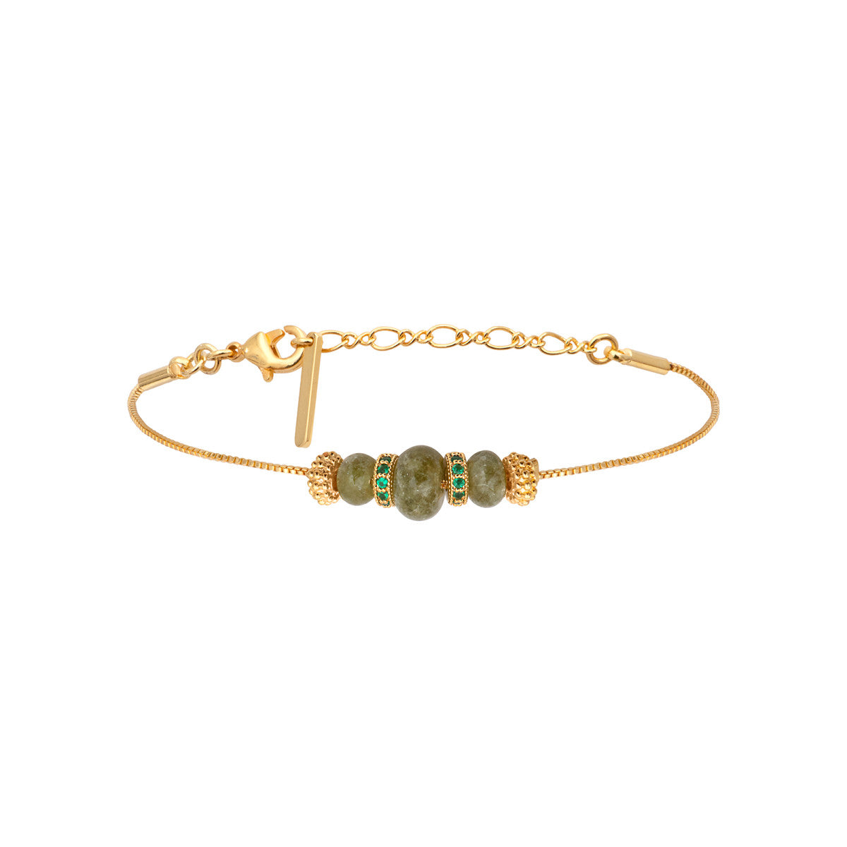 Bracelet fin réglable Avola en métal doré et quartz teinté - vert Vert