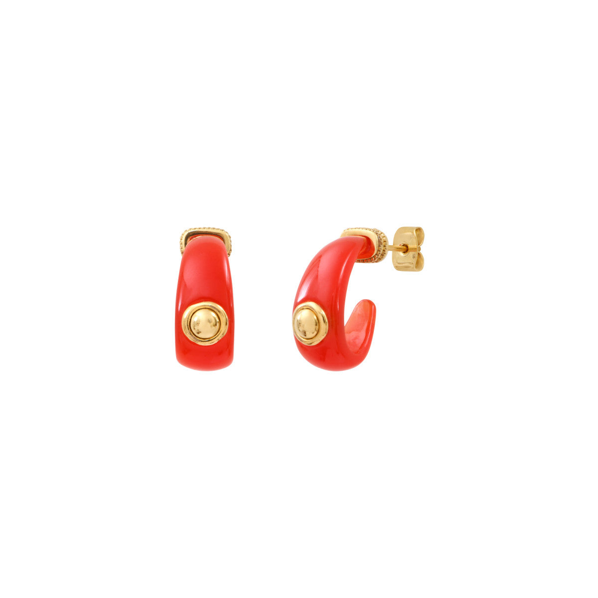 Mini boucles d'oreilles créoles tiges percées Masseria en résine - corail Corail