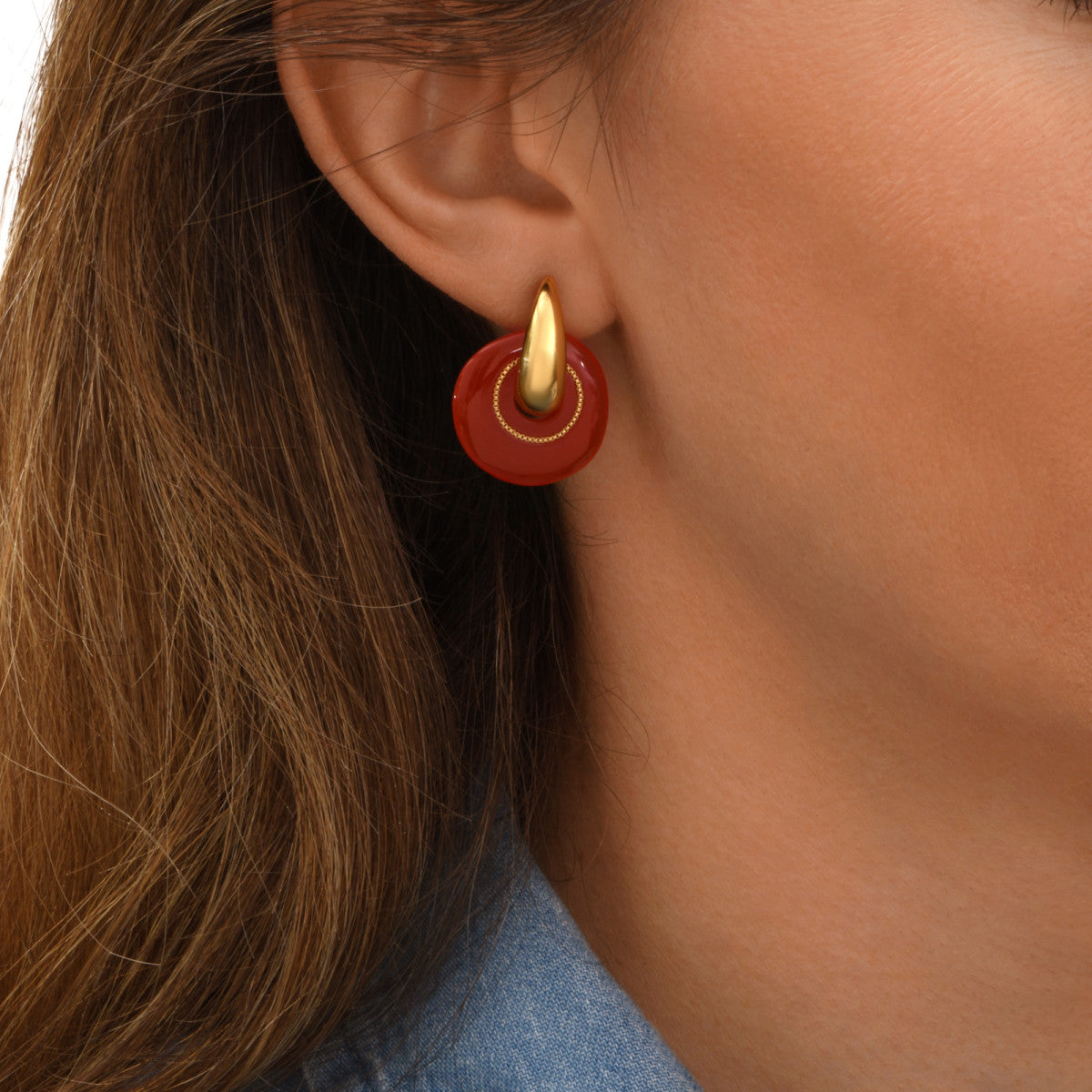 Petites boucles d'oreilles rondes à tiges percées Masseria en résine - corail Corail