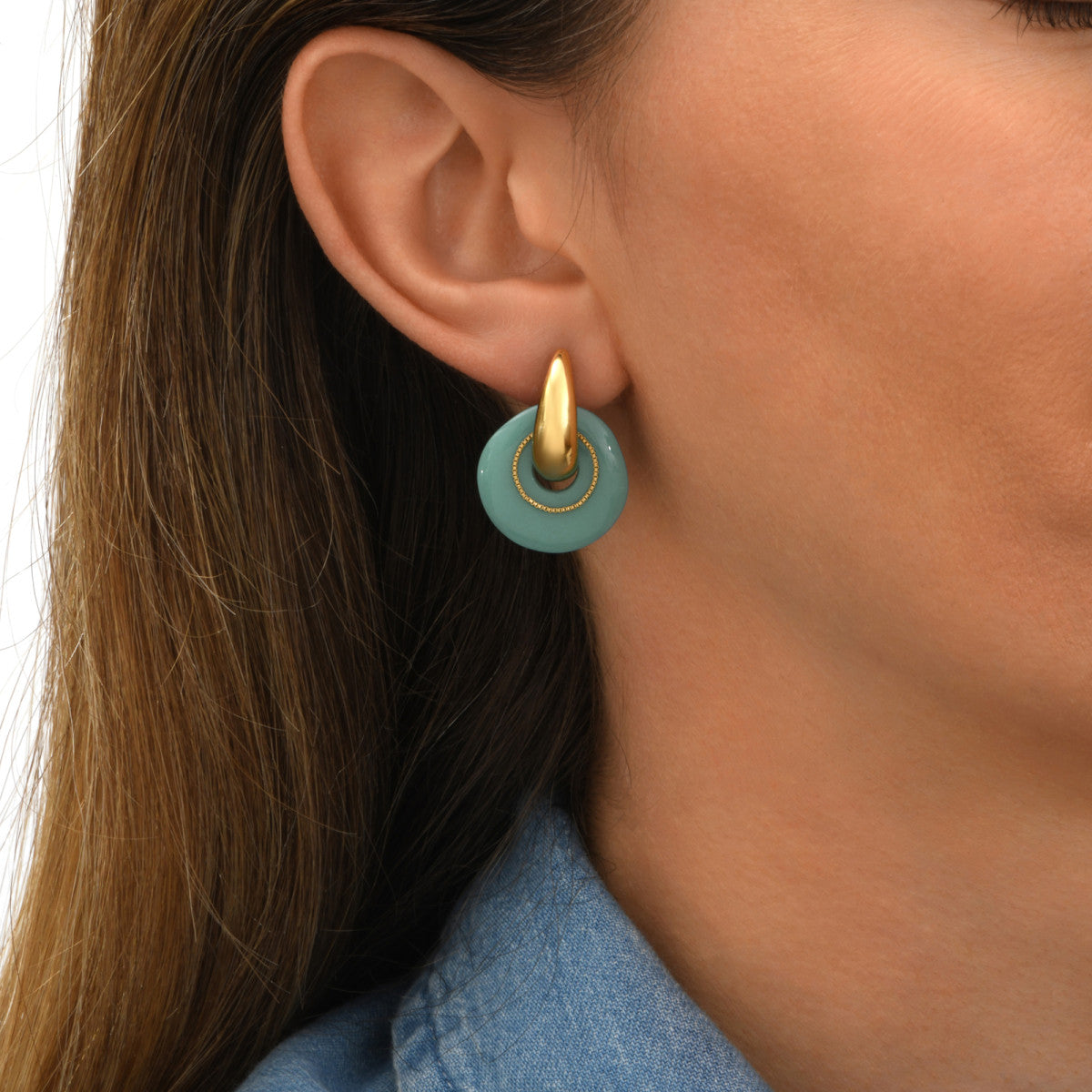 Petites boucles d'oreilles rondes à tiges percées Masseria en résine - turquoise Turquoise