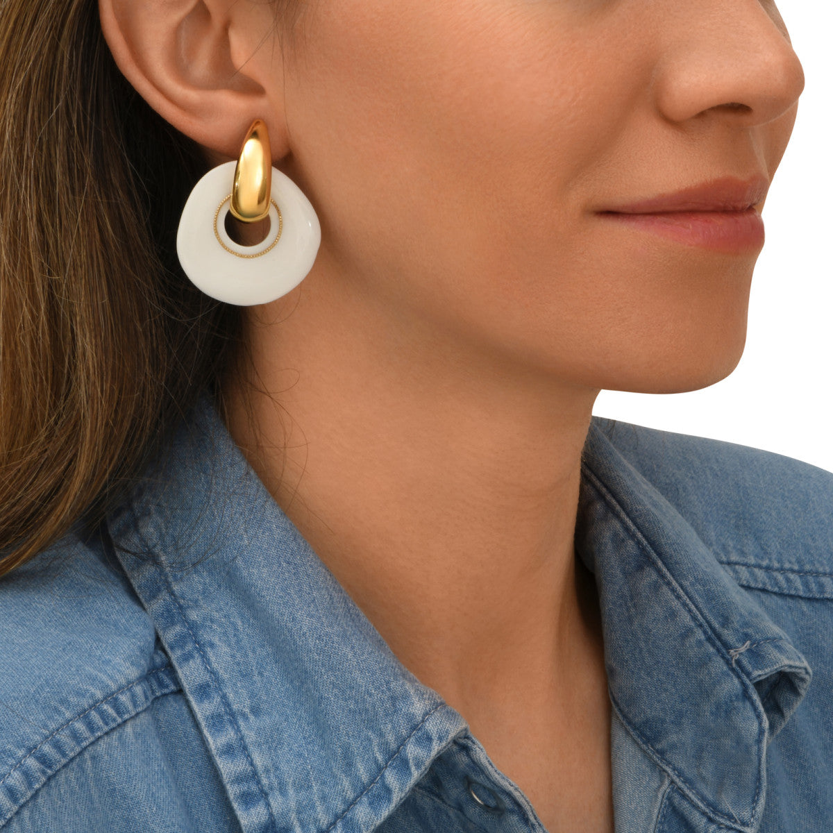 Boucles d'oreilles clips rondes Masseria en résine - blanc Blanc